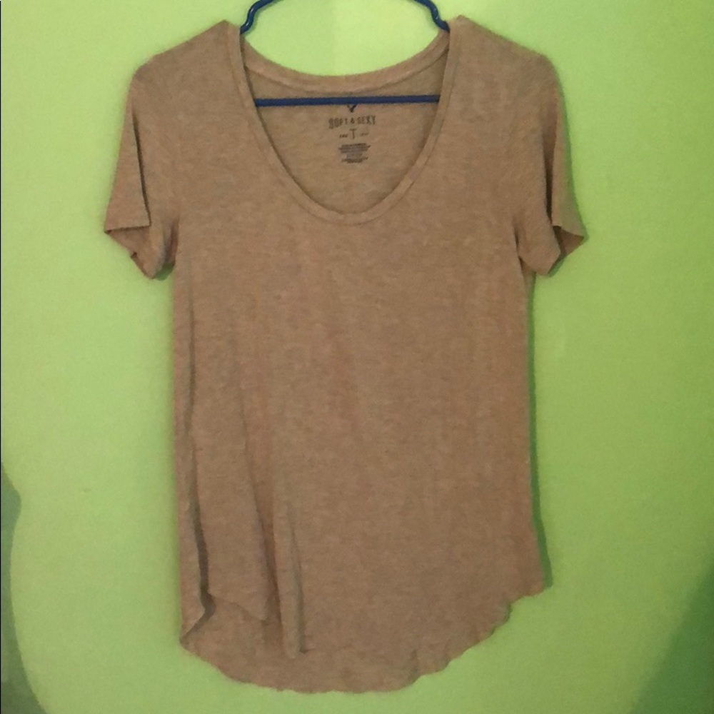 Tan colored scoop neck flowy shirt